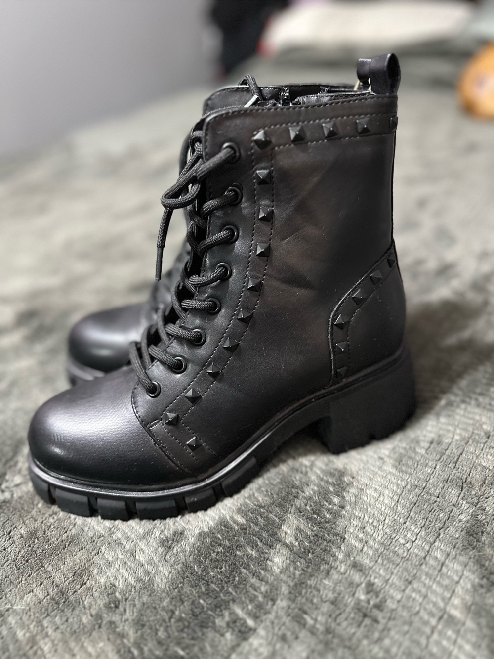 MIA Black Stud-Trim Lace-Up Combat Boots